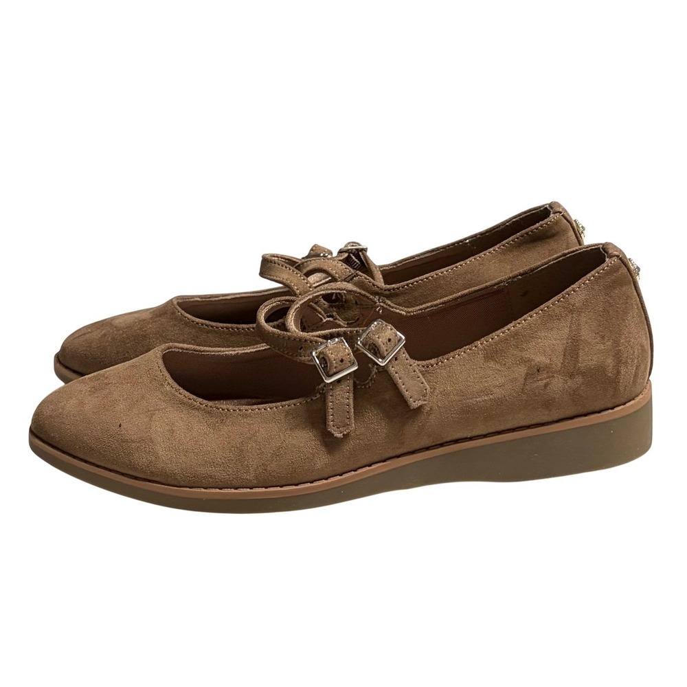 Anne Klein iFlex Sevy Taupe Brown Faux Suede Double Strap Mary Jane Flats 7M